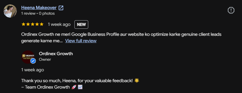 Ordinex Growth Google review