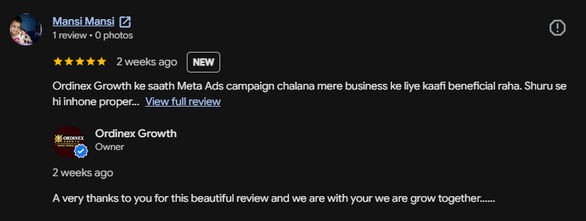 Ordinex Growth Google review