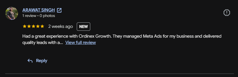 Ordinex Growth Google review