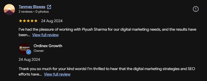 Ordinex Growth Google review